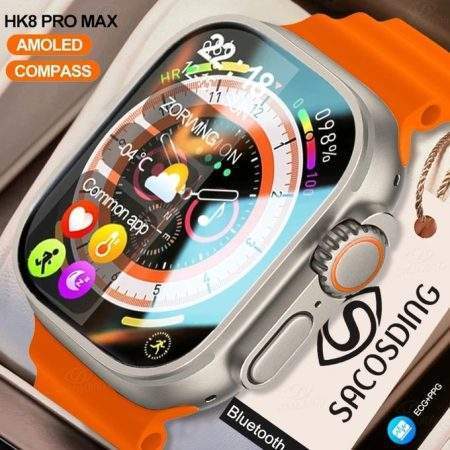 ساعة ذكية HK8 Pro Max 2.12 "شاشة AMOLED Ultra Series 8 ذاكرة 49 مللي متر 256 ميجا بايت بطارية 320 مللي أمبير بوصلة NFC مقاومة للماء IP68 شحن لاسلكي أسود شاشة True AMOLED